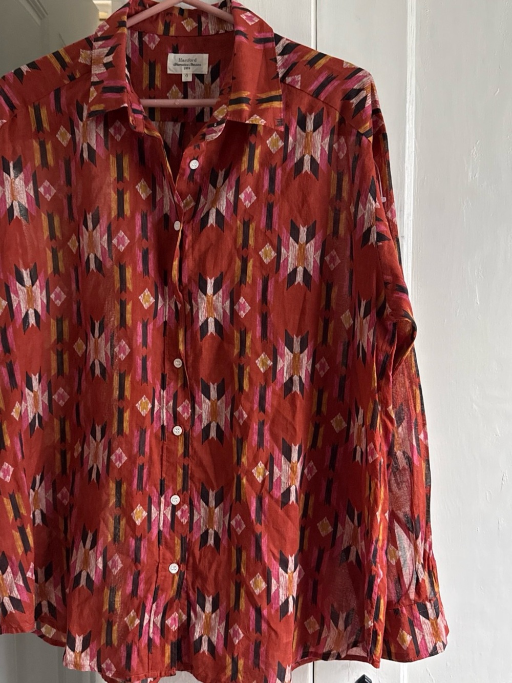 Hartford Red Multi-Color Aztec-Pattern Button-Down Shirt - Picture 2 of 6